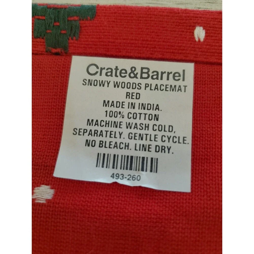 Crate & Barrel Snowy Woods Red Cotton Christmas Tree Placemats Set of 3 19